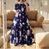 Plus Size One Shoulder Print Maxi Dress GHHE-24143