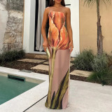 Plus Size Sexy Print Wrap Chest Backless Maxi Dress GHHE-28178