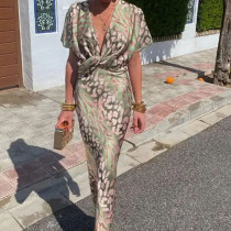 Plus Size Print V Neck Bodycon Dress GHHE-28206