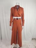 Plus Size Solid Color Shirt Wide Leg Pants Suit GHHE-8777