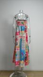 Plus Size Printed Colorful Painted Halter Long Dress GHHE-24549