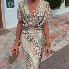 Plus Size Print V Neck Bodycon Dress GHHE-28206