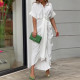 Plus Size Solid Color Lapel Shirt Dress GHHE-8651