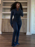 Solid Color Tight Long Sleeve Micro Flare Pants Suit CH-24057