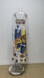Plus Size Printed Colorful Painted Halter Long Dress GHHE-24549