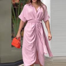 Plus Size Solid Color Lapel Shirt Dress GHHE-8651