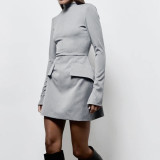 Plus Size Long Sleeve Solid Color Slim Mini Dress GHHE-25227