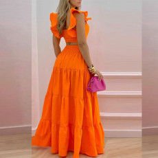 Plus Size Solid Sleeveless Big Swing Sling Maxi Dress GHHE-8114