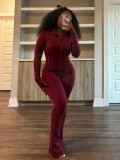 Solid Color Tight Long Sleeve Micro Flare Pants Suit CH-24057