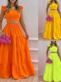 Plus Size Solid Sleeveless Big Swing Sling Maxi Dress GHHE-8114
