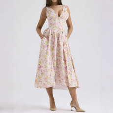 Plus Size V Neck Solid Color Midi Dress GHHE-28261