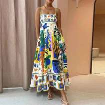 Plus Size Printed Colorful Painted Halter Long Dress GHHE-24549