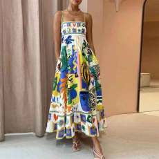 Plus Size Printed Colorful Painted Halter Long Dress GHHE-24549