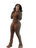 Solid Color Tight Long Sleeve Micro Flare Pants Suit CH-24057