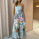 Plus Size Printed Colorful Painted Halter Long Dress GHHE-24549