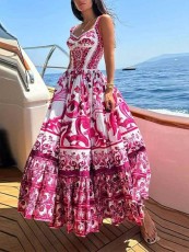 Plus Size Fashion Print Sling Big Swing Maxi Dress GHHE-25058