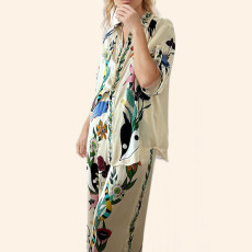 Plus Size Print Short Sleeve Shirt Two Piece Pants Set GHHE-28200