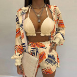 Plus Size Long Sleeve Print Shorts Three Piece Set GHHE-9068