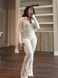 Solid Color Tight Long Sleeve Micro Flare Pants Suit CH-24057