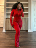 Solid Color Tight Long Sleeve Micro Flare Pants Suit CH-24057