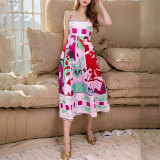 Plus Size Printed Colorful Painted Halter Long Dress GHHE-24549