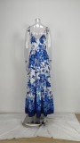 Plus Size Print V Neck Sling Patchwork Split Maxi Dress GHHE-25041