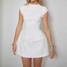 Plus Size Short Sleeve Solid Color Mini Dress GHHE-25037