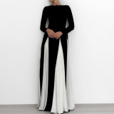 Plus Size Long Sleeve Color Block Maxi Dress GHHE-28687