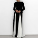 Plus Size Long Sleeve Color Block Maxi Dress GHHE-28687