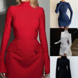 Plus Size Long Sleeve Solid Color Slim Mini Dress GHHE-25227