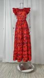 Pus Size Printed Fly Sleeve Big Swing Long Dress GHHE-24329