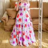 Plus Size One Shoulder Print Maxi Dress GHHE-24143