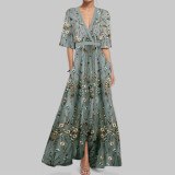 Plus Size V Neck Print Half Sleeve Maxi Dress GHHE-28480