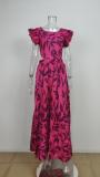 Pus Size Printed Fly Sleeve Big Swing Long Dress GHHE-24329
