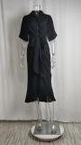 Plus Size Solid Color Lapel Shirt Dress GHHE-8651