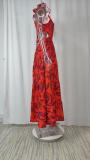 Pus Size Printed Fly Sleeve Big Swing Long Dress GHHE-24329