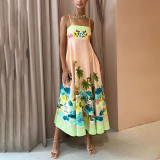 Plus Size Printed Colorful Painted Halter Long Dress GHHE-24549