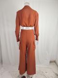 Plus Size Solid Color Shirt Wide Leg Pants Suit GHHE-8777