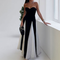 Plus Size Wrap Chest Color Block Backless Maxi Dress GHHE-28986