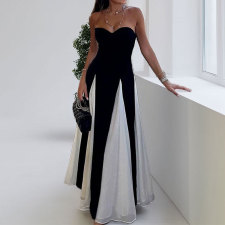 Plus Size Wrap Chest Color Block Backless Maxi Dress GHHE-28986