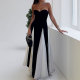 Plus Size Wrap Chest Color Block Backless Maxi Dress GHHE-28986