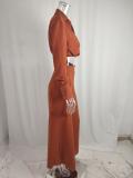 Plus Size Solid Color Shirt Wide Leg Pants Suit GHHE-8777