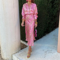 Plus Size Long Sleeve Print Shirt Skirt Suit GHHE-28523