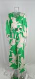Plus Size V-Neck Lantern Sleeve Crop Top Wide Leg Pants Set GHHE-86478
