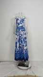 Plus Size Print V Neck Sling Patchwork Split Maxi Dress GHHE-25041