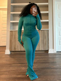 Solid Color Tight Long Sleeve Micro Flare Pants Suit CH-24057