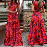 Pus Size Printed Fly Sleeve Big Swing Long Dress GHHE-24329