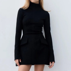 Plus Size Long Sleeve Solid Color Slim Mini Dress GHHE-25227