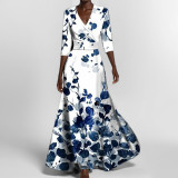Plus Size Casual Print V Neck Big Swing Maxi Dress GHHE-28751