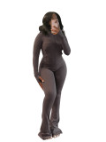 Solid Color Tight Long Sleeve Micro Flare Pants Suit CH-24057